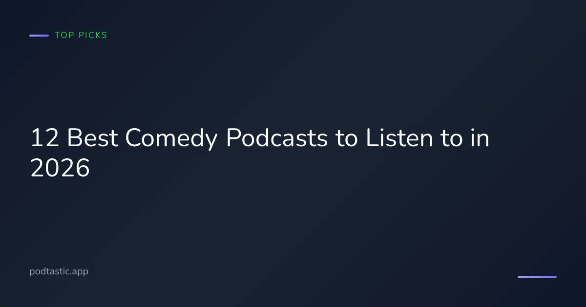 Headphones, a microphone, and a laughing emoji representing the best comedy podcasts of 2026