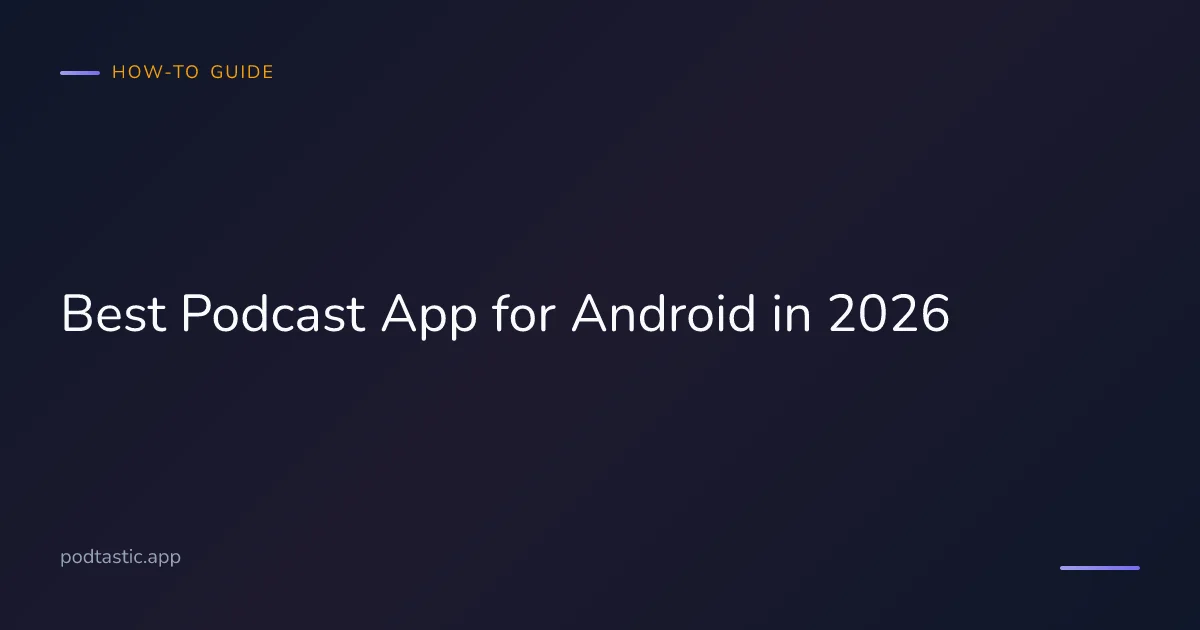 Android phone displaying a podcast player app with episode queue