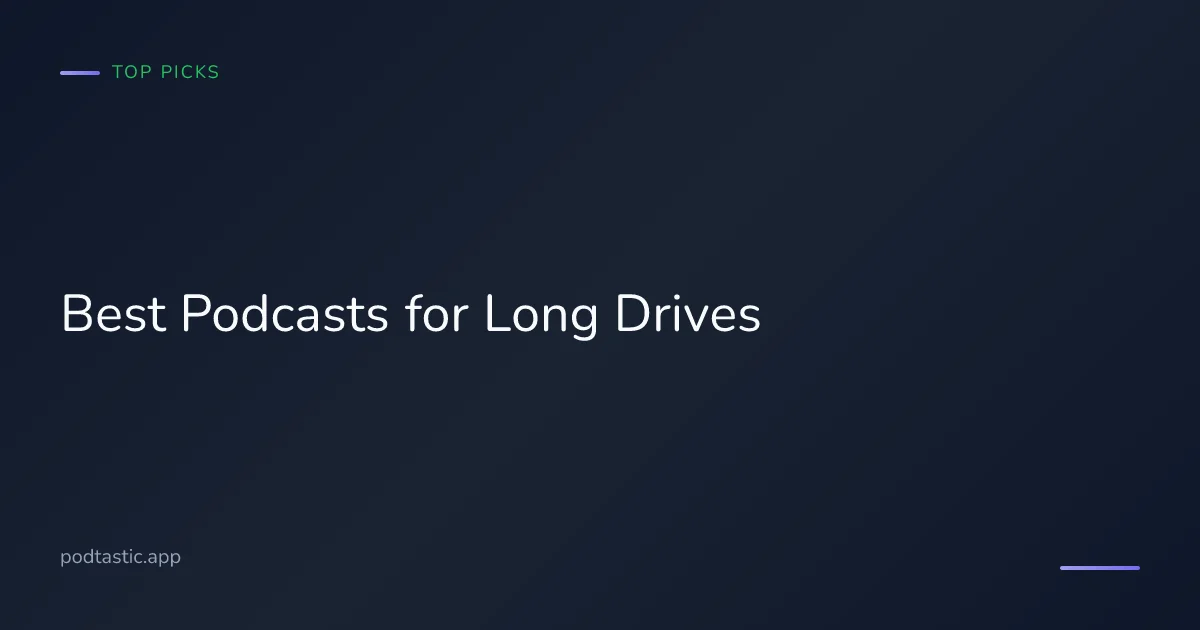 Car dashboard with phone mounted showing a podcast player