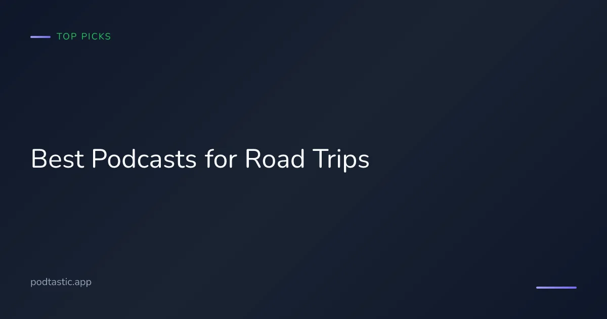 Car dashboard with a podcast playing on a road trip