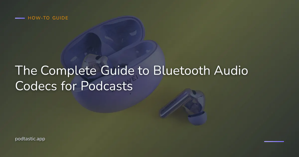 Diagram of Bluetooth audio codecs SBC, AAC, aptX, LDAC, and Auracast compared for podcast speech quality