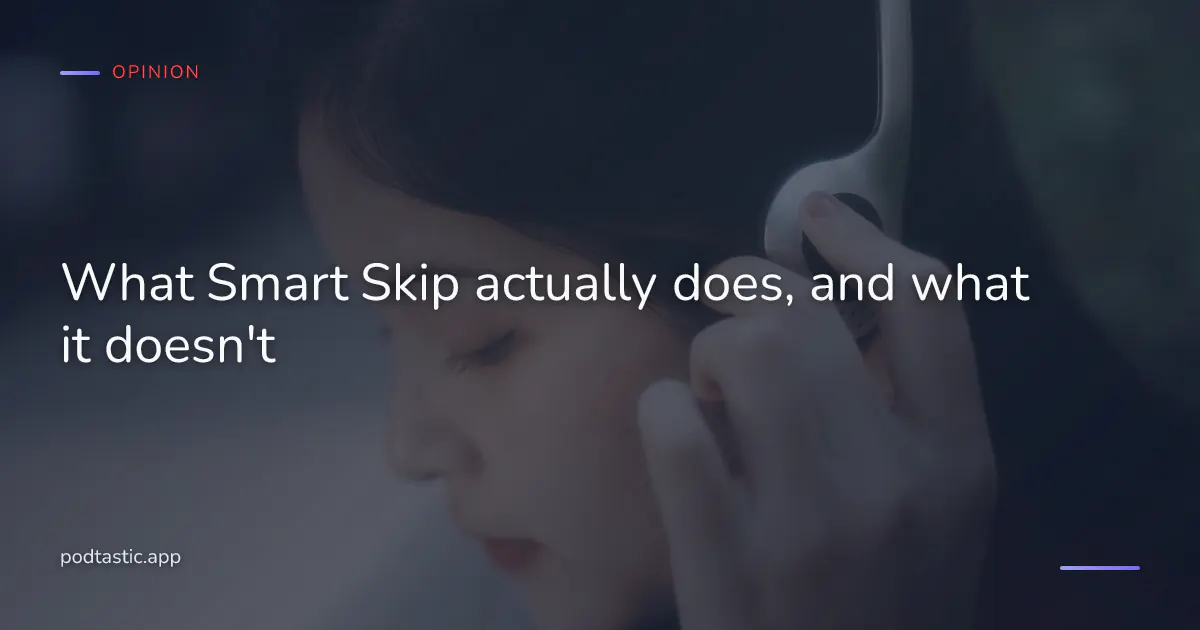 Person listening to a podcast on headphones, focused on the content