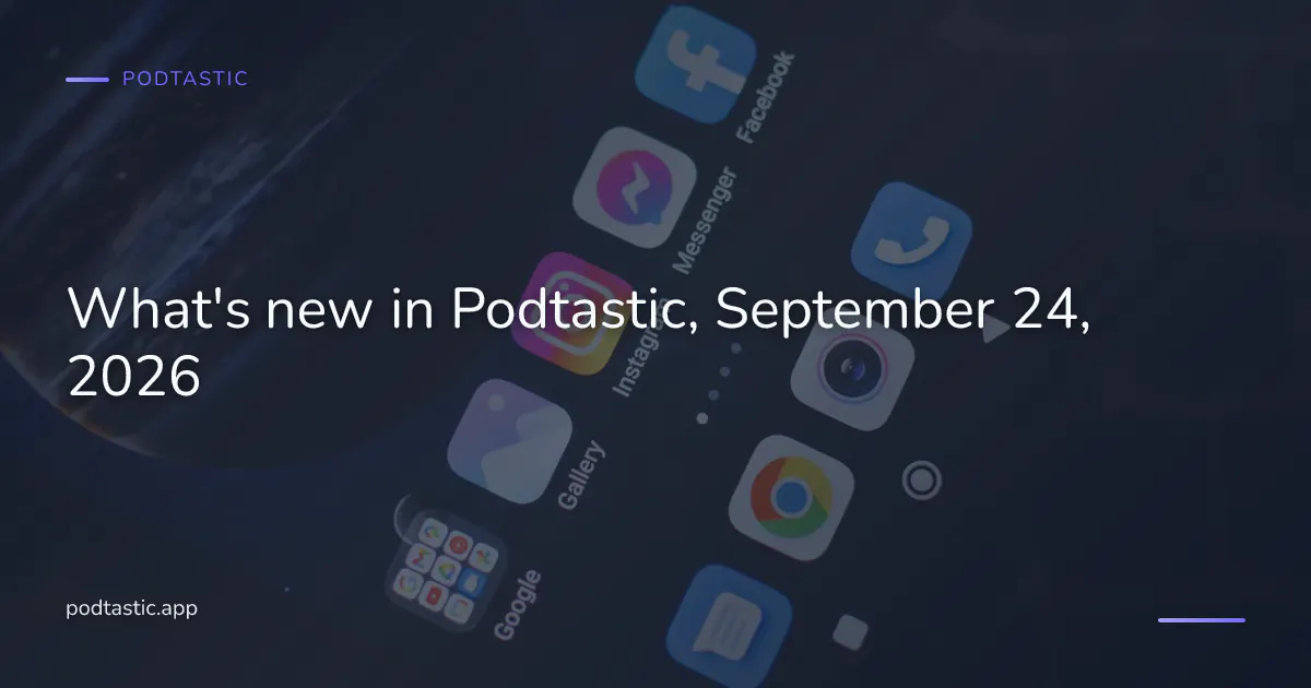 Podtastic on a phone showing Smart Clips, the customisable tab bar and library defaults