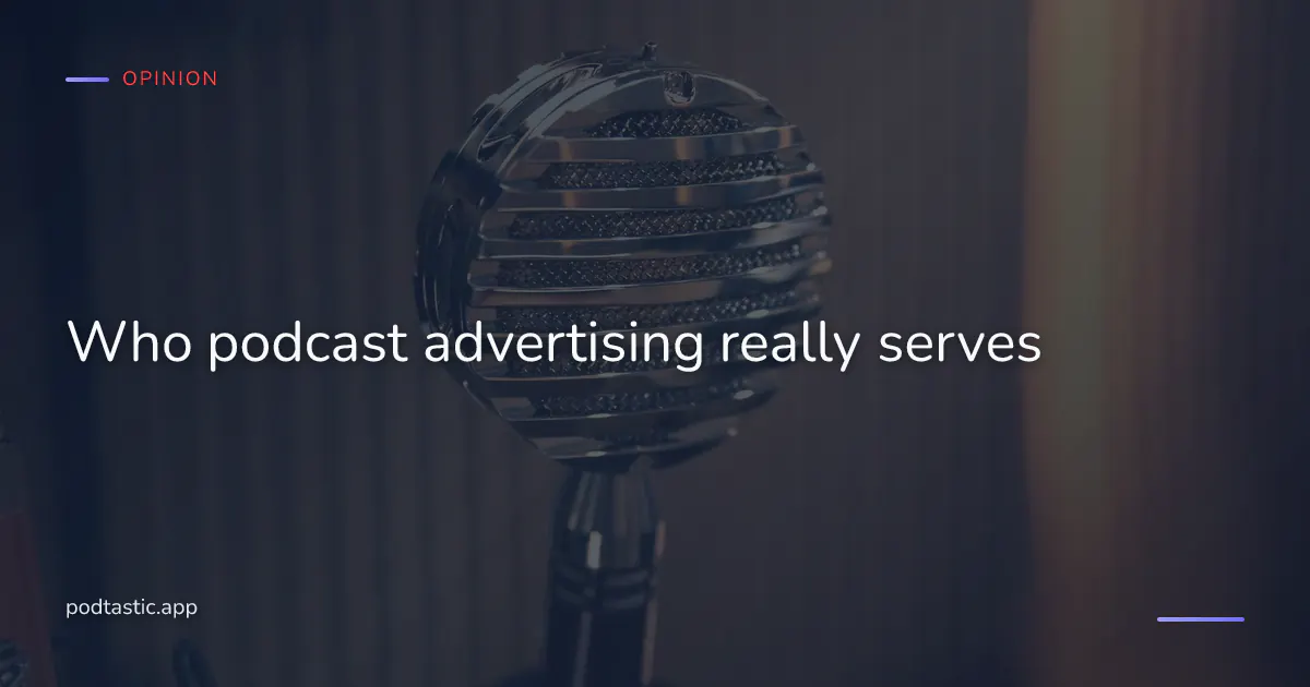A vintage broadcast microphone in a dim studio — the machinery behind podcast advertising.