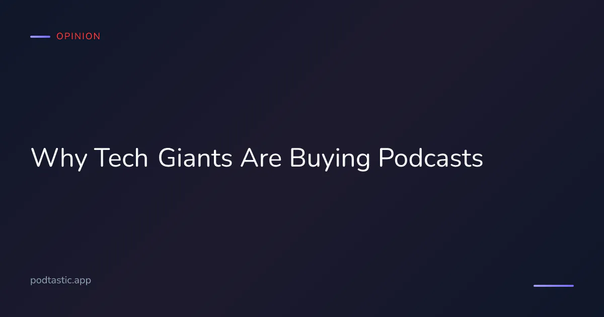 Tech company logos overlapping a podcast microphone illustration
